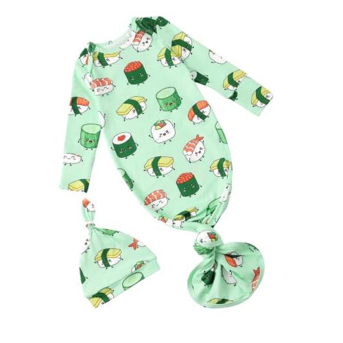 PATPAT Baby Sleeper Gown with Hat for Newborn, Knotted Baby Gown with Fold-Over Mittens for Infant Girl Boy Home Coming Gift