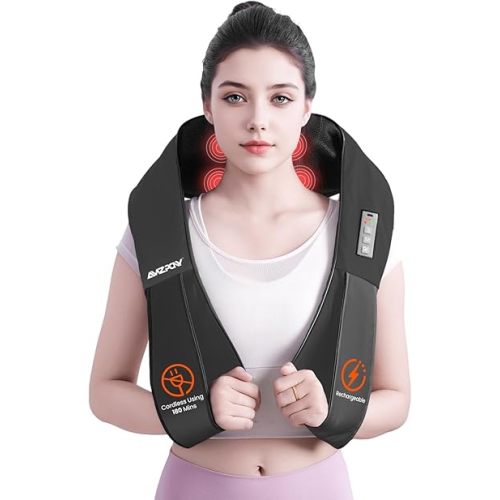 AMZPONY® Cordless Neck Massager for Pain Relief Deep Tissue, Rechargeable Shiatsu Neck and Back Massager with Heat Kneading Shoulder Massage for Body Muscle Pain Relief,Gifts for Mom Dad Friends