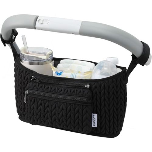 LUKJOJO Stroller Organizer With Insulated Bottle Holder- Universal Fit, Detachable Bag, Fit For Most Of The Stroller And Pet Stroller (Black-B)