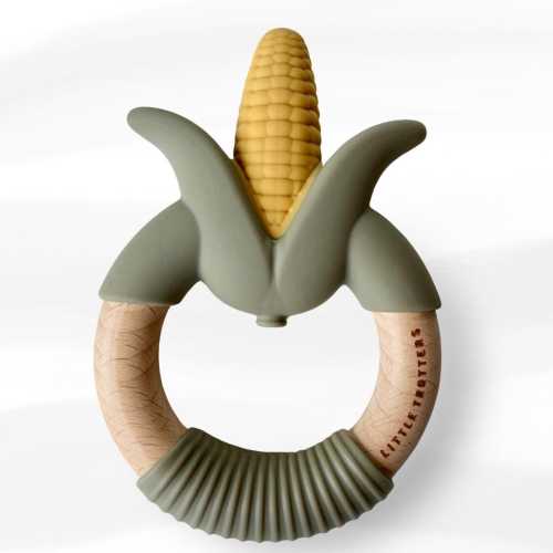 Silicone Corn Teether Natural Teething Toy Baby Shower Gift Beechwood Teether BPA Free Pain Relief Safe Gum Massager Food Grade Eco Friendly