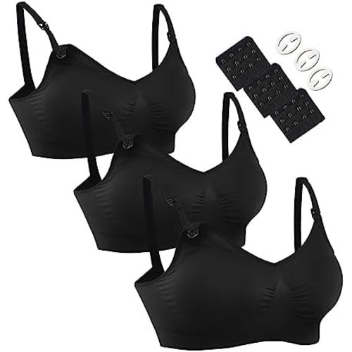 HOFISH Maternity Nursing Bras for Breastfeeding Comfort Seamless Wirefree Pregnancy Bras S-XXL with Bra Extenders & Clips