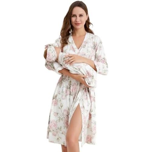 Galabloomer Maternity Robe and Receiving Blanket, Matching Mommy Labor Robe