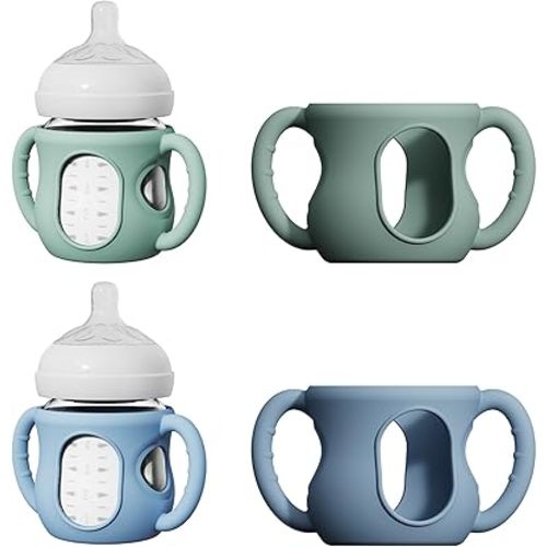 2 Pack Silicone Sleeves for Avent Natural Glass Bottles, Anti Breakage Bottle Holder with Handle, Compatible with Philips Avent Glass Natural Bottle 4 oz
