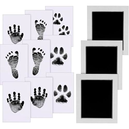 Baby Handprint and Footprint L Standard Size 3.93 * 3.2", 3 Pcs Baby Handprint Ink Pads with Clean-Touch & 9 Imprint Cards Safe for Baby Keepsake,Pet Paw Print-Black
