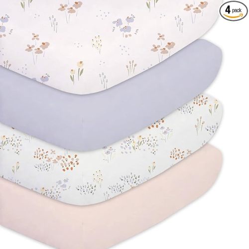 Plushii Crib Sheets for Girls Boys,Baby Crib Sheets Fitted 4PK for Standard Crib and Toddler Bed Mattress,52"x28"Soft Breathable Microfiber Crib Mattress Cover with Cute Patterns, Wilderberry