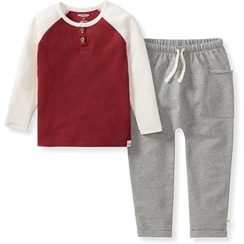 Burt's Bees Baby Boys Shirt and Pant Set, Long Sleeve Top & Bottom Outfit Bundle, 100% Organic Cotton