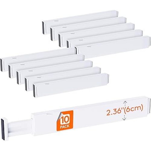 Lifewit 10 Pack Kitchen Drawer Dividers 2.36" High, 16"-22" Adjustable Drawer Organizer for Utensils/Clothes/Makeup, Plastic Expandable Separators in Dresser/Bedroom/Bathroom/Office Storage