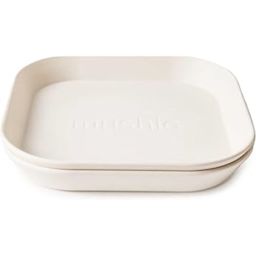 mushie Square Dinnerware Plates for Kids | Made in Denmark, Set of 2 (Ivory)
