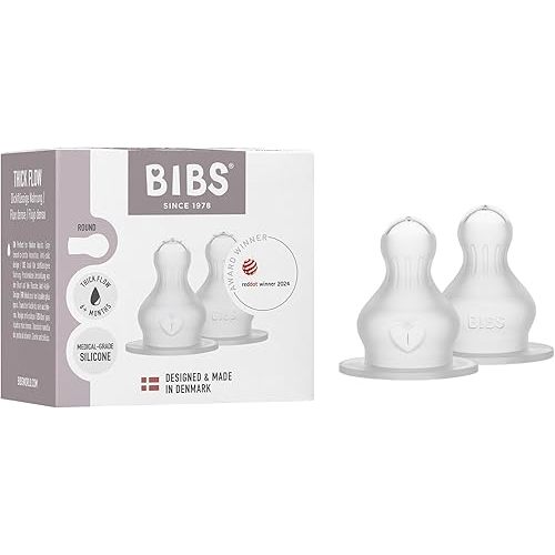 BIBS Baby Bottle Silicone Nipple 2 Pack - Anti-Colic, BPA-Free, Round Silicone Nipple, Thick Flow, Lightweight & Easy to Clean, Suitable for Newborns & Toddlers