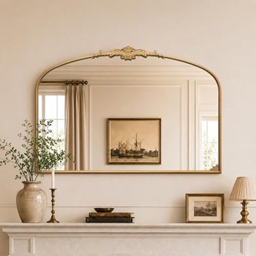 Besdomus Vintage Arched Gold Mirror: 48"x33" Oversized Decorative Mirrors
