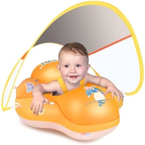 Baby Pool Float with Canopy UPF50+, 5 Point Safety Buckle for 3-36M
