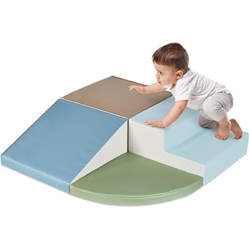 Best Choice Products Soft Foam Climbing Blocks for Toddlers, 4-Piece Baby Play Set, Easy-Clean Vinyl Foam Shapes, Safe Certified Materials, Early Learning Motor Skill Development Toy - Earth Tone