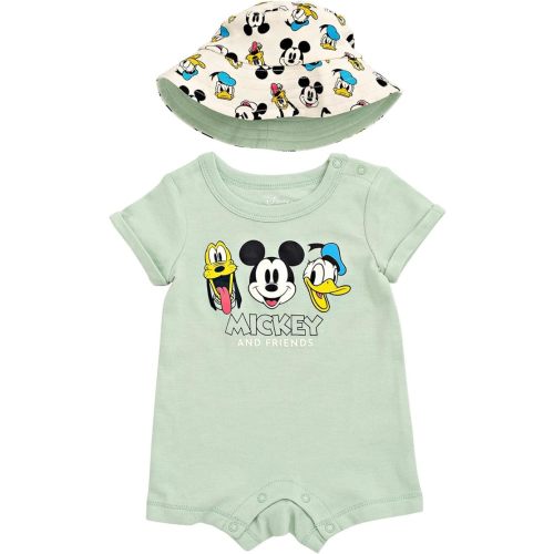 Disney Baby Romper and Reversible Bucket Sun Hat Outfit Set Newborn to Infant Sizes (Newborn - 24 Months)