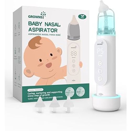 GROWNSY Baby Nasal Aspirator, Upgraded 5 Suction Levels Baby Nose Sucker, IPX7 Waterproof Electric Nose Sucker for Baby, Booger Sucker for Toddlers with Automatic Cleaning & Music & Light Functions