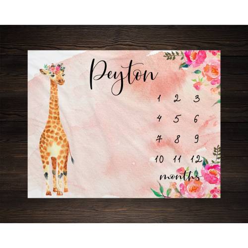 Giraffe Milestone Blanket Month Blanket Baby Watch Me Grow Growth Tracker Safari Blanket Baby Shower Personalize Baby Blanket Newborn GM08