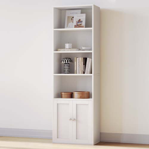 Casacomoda 6-Tier Bookcase with Cabinet, Modern Bookshelf for Home Office, Living Room or Bedroom, Easy Assembly & Stable Structure, White