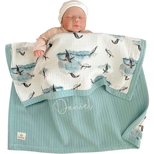 Personalized Baby Blanket with Name – Handmade 100% Organic Cotton Newborn Gift | Custom Knit Blanket for Boys, Girls, Kids & Baby Showers