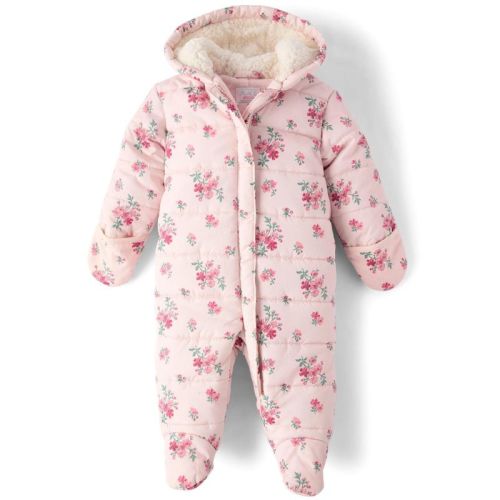 The Children's Place Baby Girls Long Sleeve Floral Snowsuit Pink 6-9 M