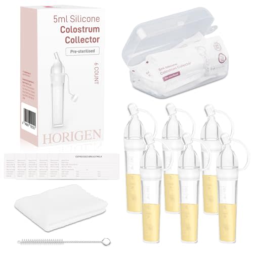 Horigen Colostrum Collection Kit, Catch, Feed & Store Portable Colostrum Container, Leakproof, Reusable Breast Milk Collector BPA-Free, Heat & Freezer Resistant Multi-use Collector, 5ml/6pcs