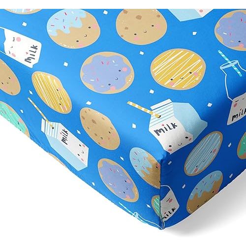 Little Sleepies Baby Crib Sheets, Buttery Soft Viscose from Bamboo Crib Sheets for Boys & Girls, Toddler Bed Sheet, Standard Crib Mattress Sheet, Super Stretchy & Elasticized (Blue Cookies & Milk)