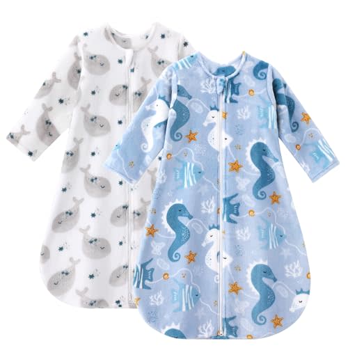 Yoofoss Baby Sleep Sack 0-6 Months, Long Sleeve Sleep Sack 1.5 Tog, Fleece Baby Wearable Blanket with 2-Way Zipper, Soft Warm