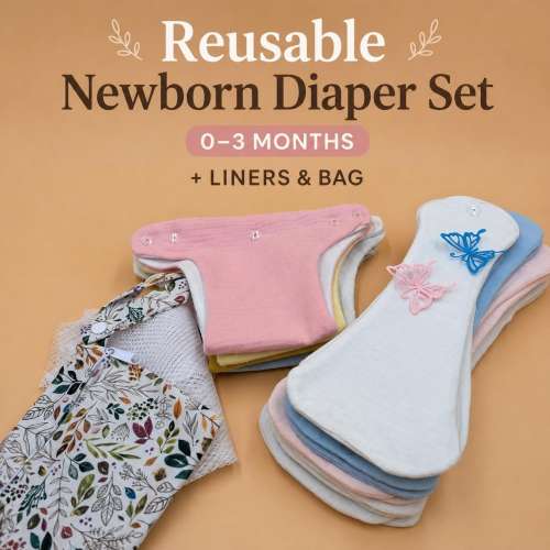 Newborn Cloth Diaper Set, Reusable Baby Diapers 0-3 Months, Cotton Muslin Diaper with Liners, Waterproof Baby Diaper, Eco Baby Shower Gift