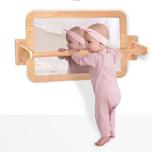 George Oliver 2-in-1 Baby Montessori Shatterproof Safety Mirror w/ Wooden Pull Up Bar, Infant Exploration Furniture for 6-18 Months | Wayfair