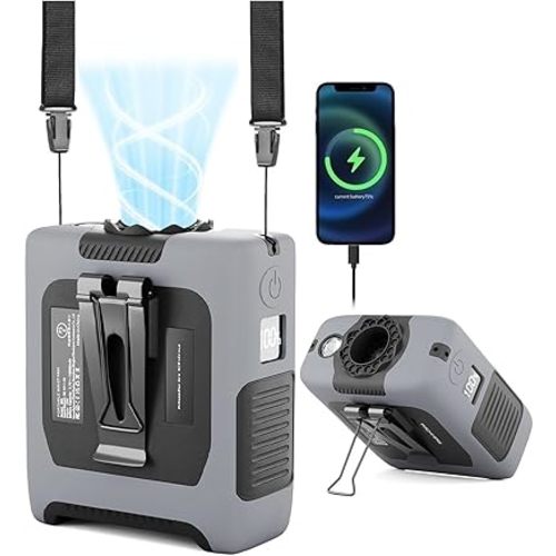 Portable Fan Wearable Personal Fan with 5 Speed Max 55 Working Hours Low Noise Portable Neck Fans Cooling Waist Fans for Camping Traveling LED Power Display 10000mAh Rechargeable (Gray)