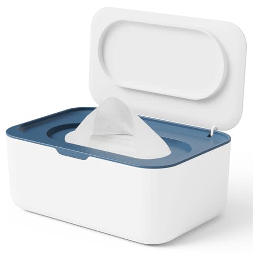 Wipes Dispenser, Wipe Holder for Baby & Adult, Seposeve Refillable Wipe Container, Keeps Wipes Fresh, One-Handed Operation. Non-Slip, Easy Open/Close Wipes Pouch Case, Blue