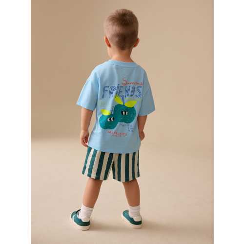 Blue Apple Short Sleeve Back Print T-Shirt and Shorts Set (3mths-7yrs)