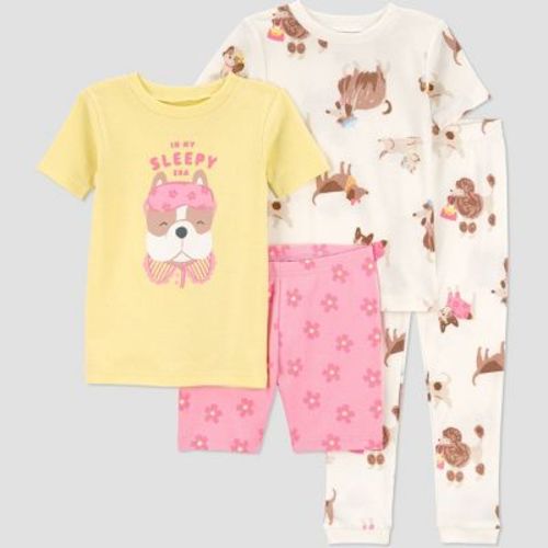Carter's Just One You® Toddler Girls' 4pc Short Sleeve Cotton Snug Fit Dogs Pajama Set - Yellow 12M