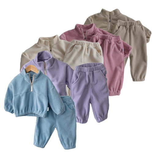 Esaierr 2PCS Infant Toddler Boys Girls Winter Fleece Sweatshirt Outfit Baby Solid Color Warm Sweatsuit Sweatpants Tracksuit 2-Piece Set for 6 -24 Months