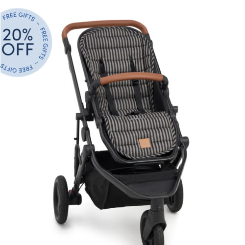 Noir Stripe Universal Linen Pram Liner
