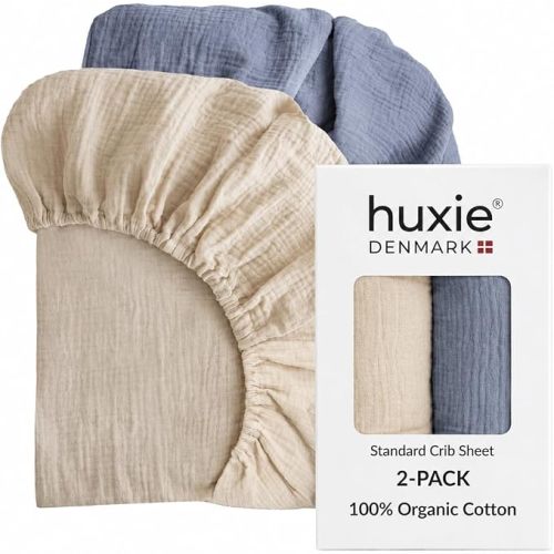 Crib Sheets – Organic Cotton Muslin Fitted Crib Sheet – Standard Size for Baby Boys 28" x 52" Ultra-Soft and Breathable. 2-Pack (Fog/Tradewinds)