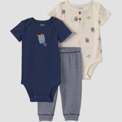 Carter's Just One You® Baby Boys' 3pc French Fry Printed Bodysuit and Pants Set - Navy 6M