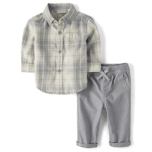 Baby Boys Dad And Me Plaid 2-Piece Outfit Set - Gray