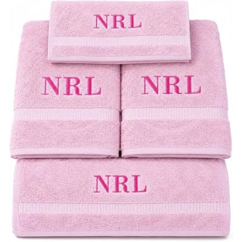 Personalized Towels - Customized Turkish Bath Towel - Cotton Towel Set -Monogrammed Towels with Initials Name Embroidery - Idea (Pink, 6 Pieces - Towel Set)