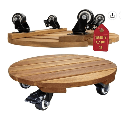 GOLDEN TEAK - 2pack 12inches Wood Plant Caddy with Wheels Heavy Duty, 264 Lbs Capacity, Acacia Hardwood Plant Dolly, Plant Stand with 360° Lockable Wheels for Plant Pots, Heavy Objects Hauling - Natural Wood