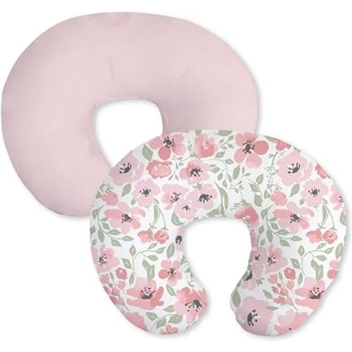 Little Grape Land Nursing Pillow Covers 2 Pack, Soft & Breathable Removable Breastfeeding Pillows Covers for Feeding Pillows, Nursing Pillow Slipcover for Baby Girls Boys, (Flower)