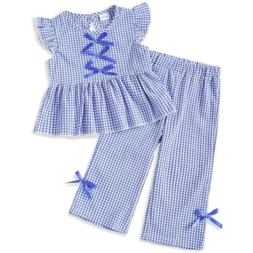 Weebaby Toddler Girl Clothes Infant Summer Outfits Baby Ruffle Tank Top Gingham Loose Pants Kid Baby Girls' Clothing