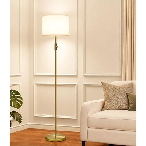 Floor Lamp Simple Design with Shade, Small Tall Lamps for Living Room Bedroom Office Dining Room Kitchen-Brass