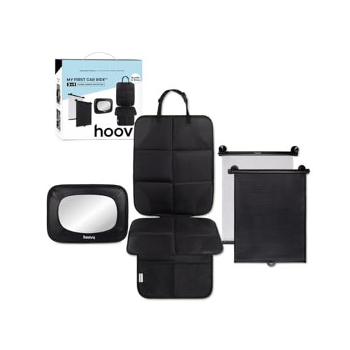 Hoovy My First Car Ride 3-in-1 Baby Car Essentials Bundle, Roller Sun Shades, Rear-Facing Mirror, and Seat Protector