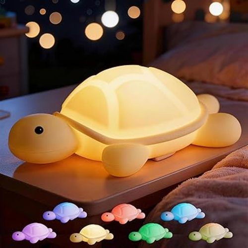 Turtle Night Light, Sea Turtle Gifts, Cute Soft Silicone Squishy LED Lamp with 7 RGB Colors, Dimmable, Timer, Touch Control, Kids' Bedroom Decor