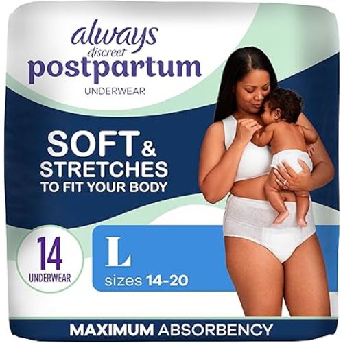 Always Discreet Postpartum and Adult Incontinence Underwear for Women, Large, Maximum Protection, 14 Count