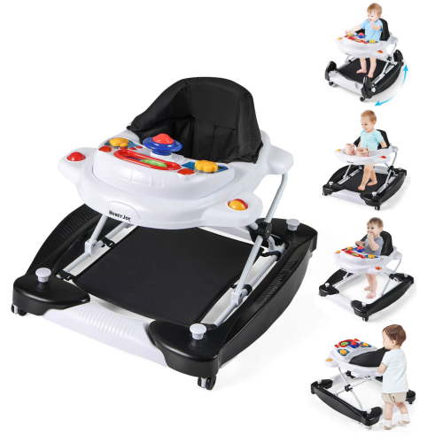 Costway 6 in 1 Baby Walker Adjustable Toddler Walker & Activity Center with Music Tray Black