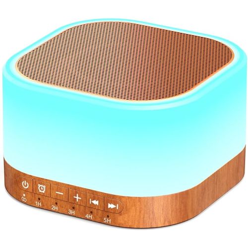 SleeZOO Sound Machine White Noise Machine with 25 Soothing Sounds 12 Colors Light with 10 Adjustable Levels 32 Adjustable Volumes 5 Timers Portable Sleep Machine for Adults Kids Baby (Wood)