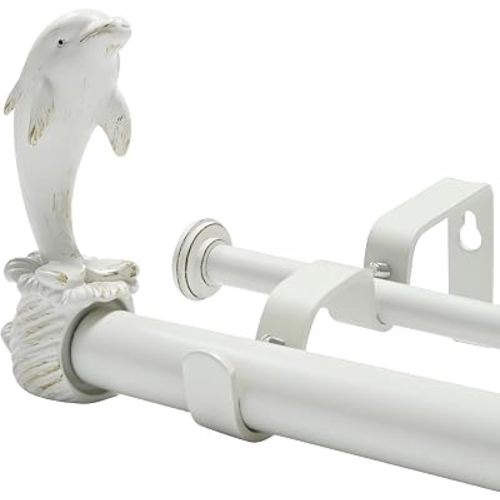 Ycolnaefllr White Double Curtain Rod, Dolphin Finials Heavy Duty 36-72"