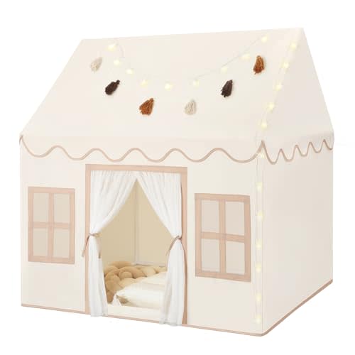 Senodeer Kids Play Tent Indoor: with Mat, Tassel Garland, Star Lights - Toddler Girl Tent Indoor Playhouse for Toddlers Kids Toys for Boy Girl Birthday Gift