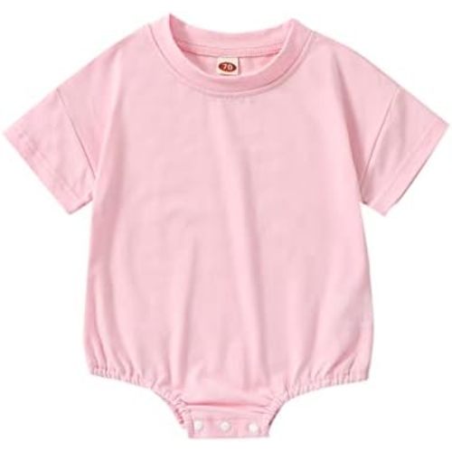 Merqwadd Baby Boy Girl Bubble Romper Infant Oversize Plain Crewneck T-Shirt Bodysuit Tops