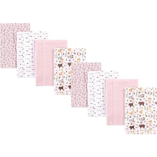 Hudson Baby Cotton Poly Flannel Burp Cloths Multipack, Girl Pinecone 8-Pack, One Size